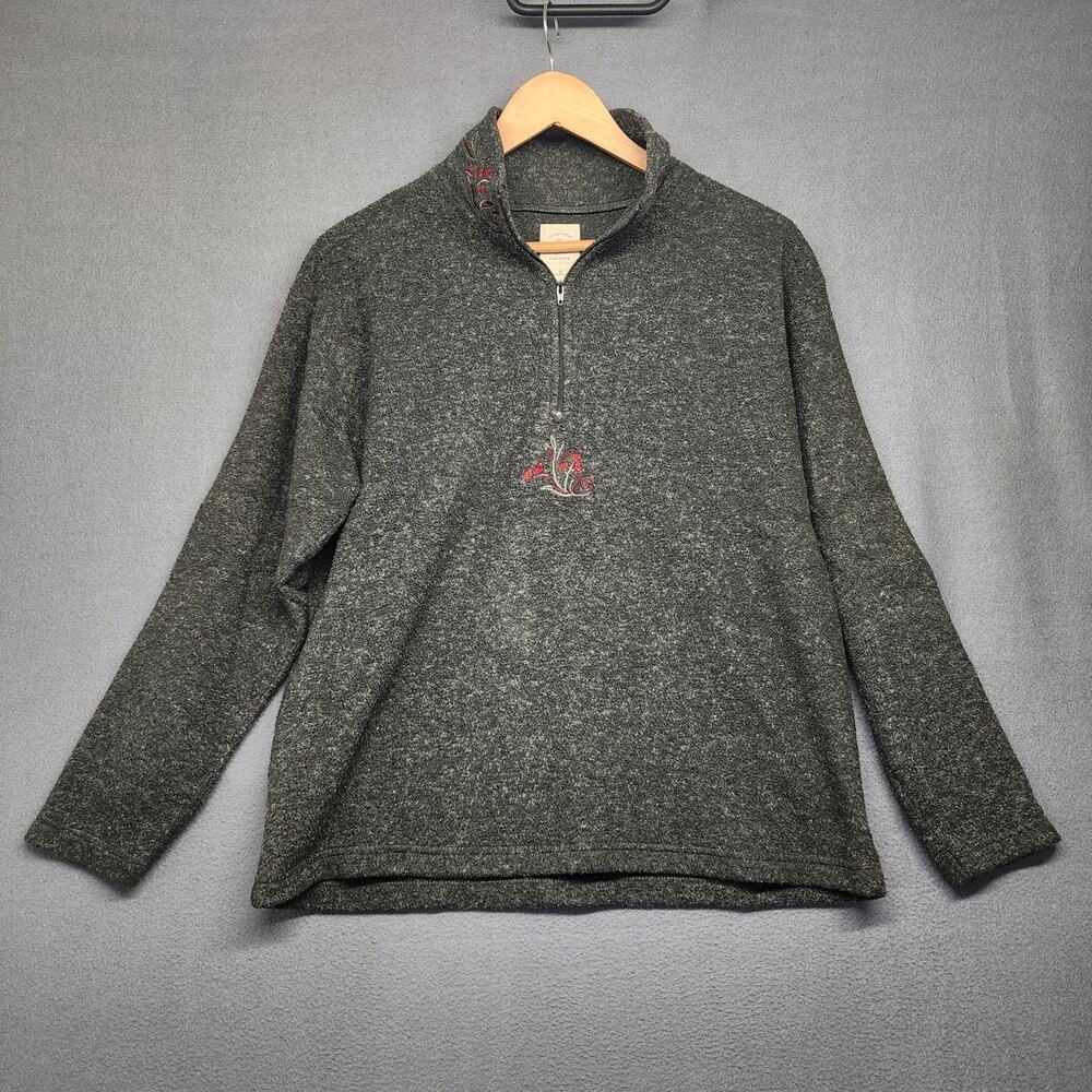 Victorias Secret Country Store 1/4 Zip Pullover Small Grey Floral Embroidered